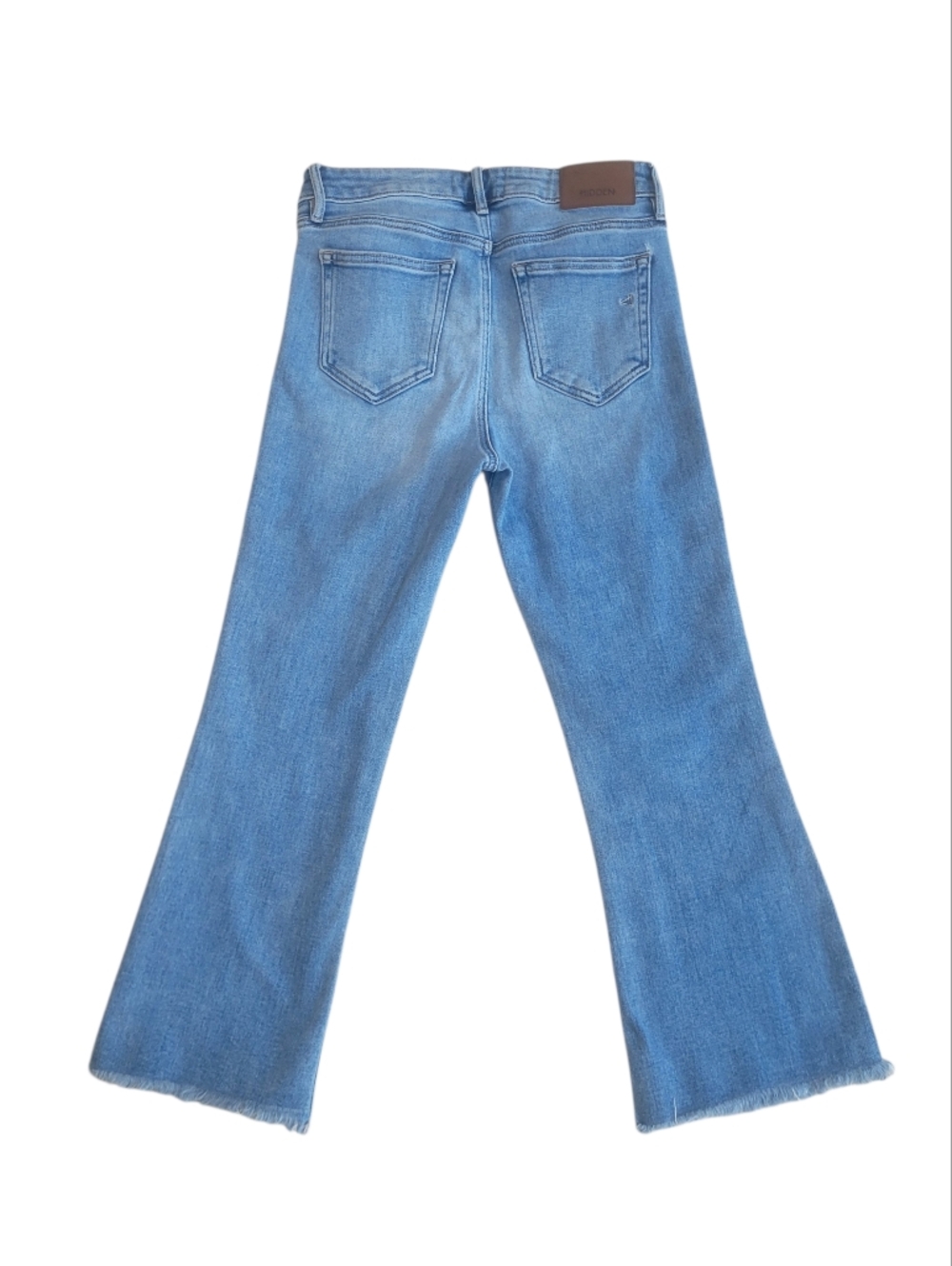 Hidden Los Angeles Blue Flare Jeans Raw Hem Stretch Denim Women’s Size 27 - Picture 4 of 7
